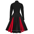 Belle Poque Retro Vintage viktorianischen Stil Langarm Shirt Kragen Kontrast Farbe Schwarz Swing Kleid BP000366-1
